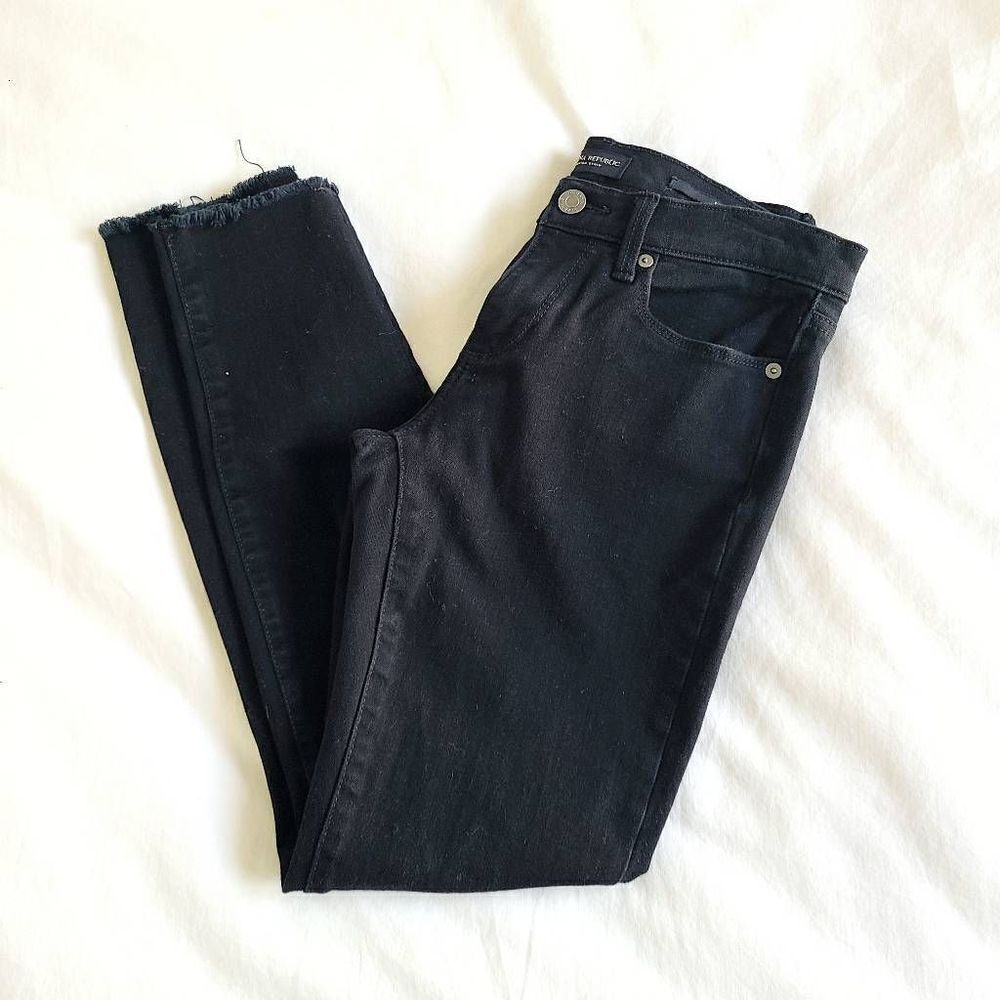 Banana Republic Skinny Jeans Women's 26 Black Premium Denim Distressed Cotton
